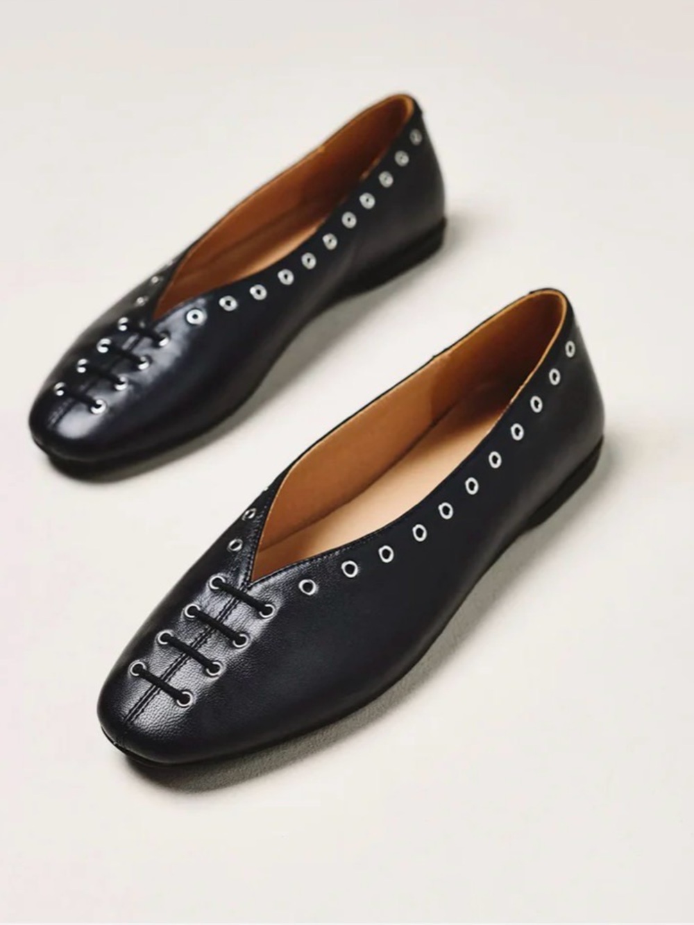 Silent D Lonny Anthropologie Grommet LlBlack Ballet Flats with Eyelet Detail